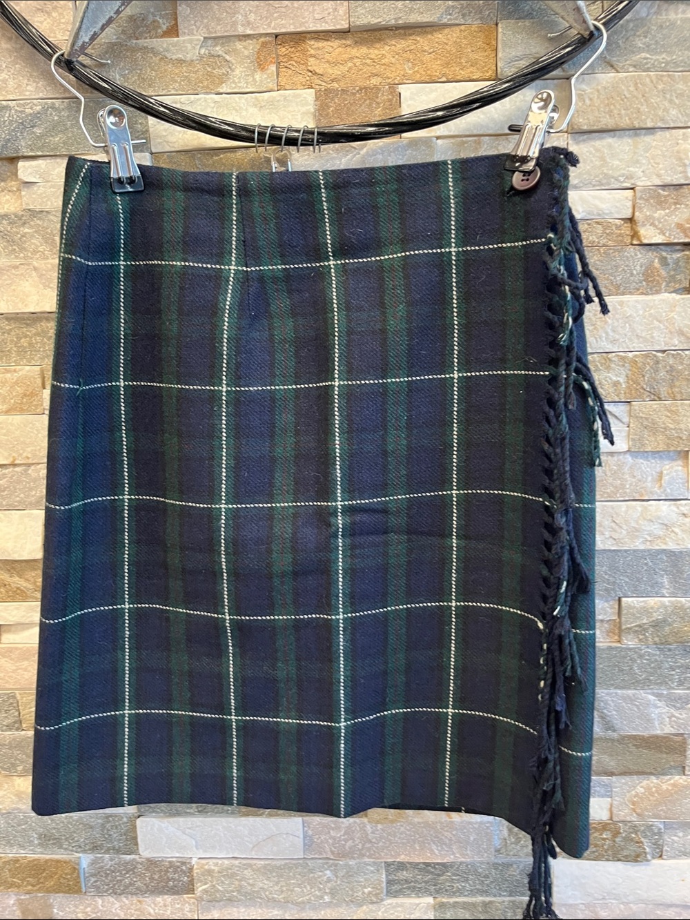Tribal Plaid Mini Wrap Skirt - Navy & Green